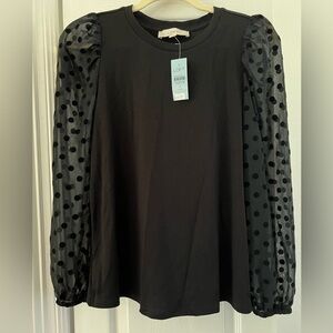 Loft NWT black top with shear sleeves